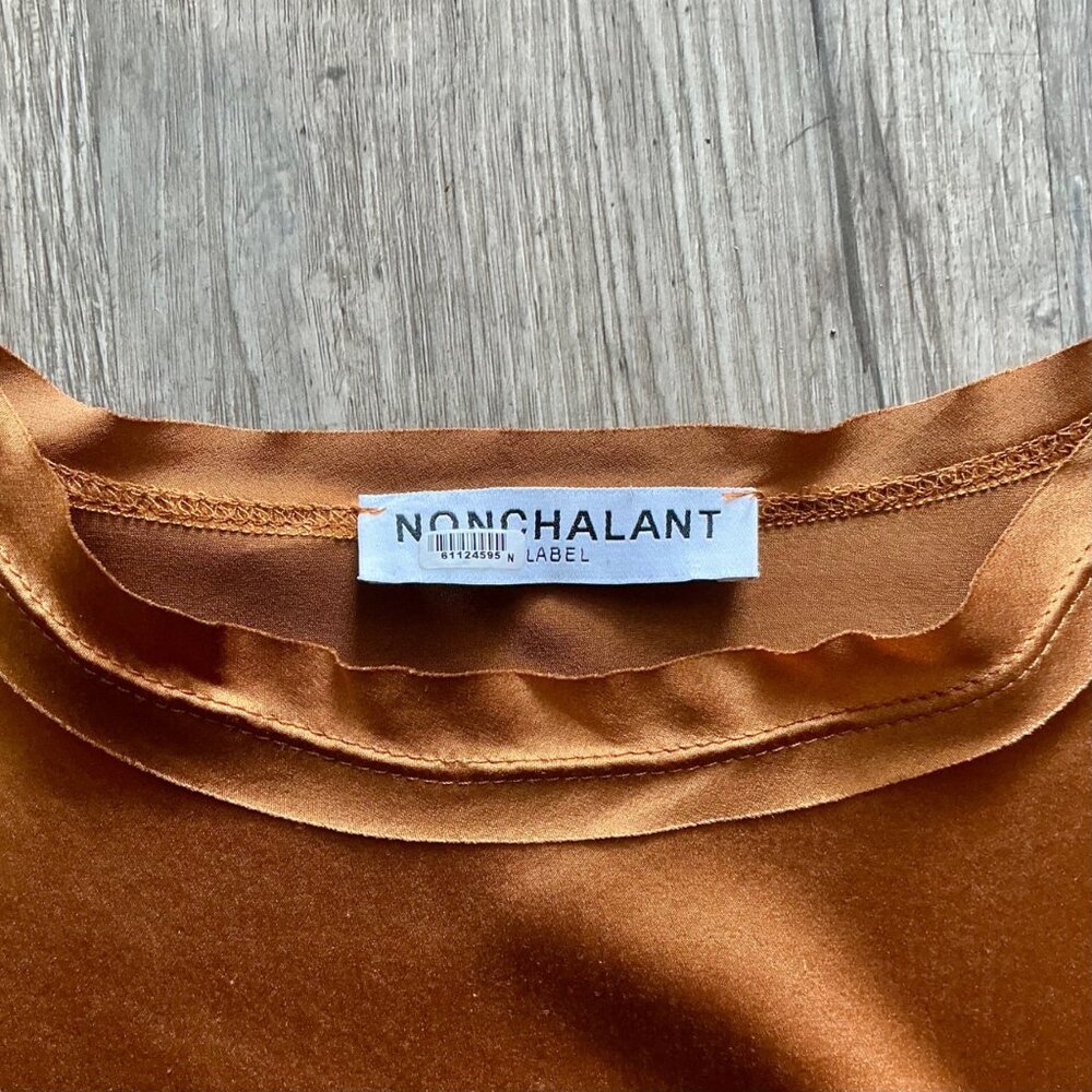 SOLD Nonchalant the Label Mel Crop in Brown Metallic Copper 100% Silk Crop - Picture 15 of 16